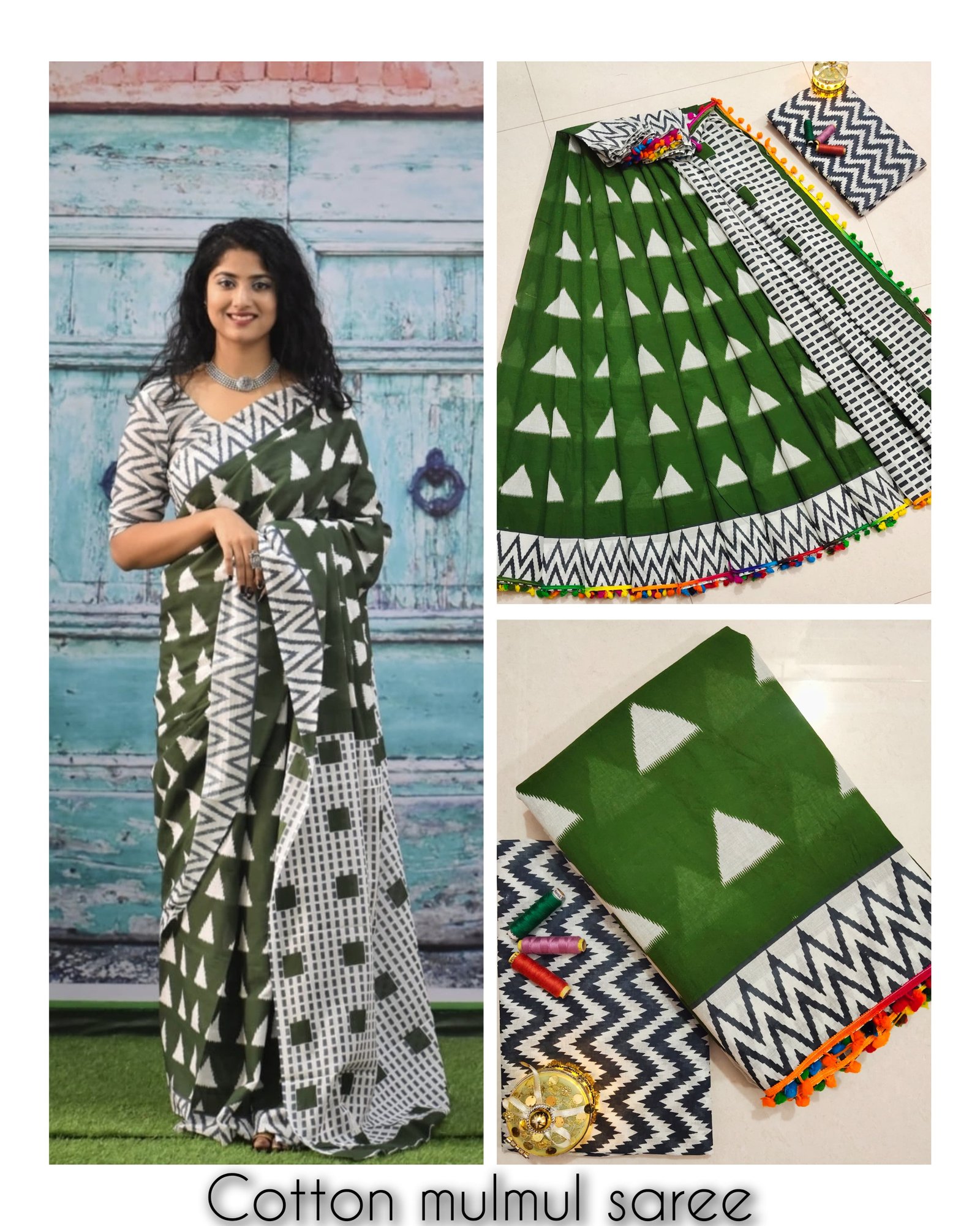Bagru Block Print Mulmul Cotton Saree